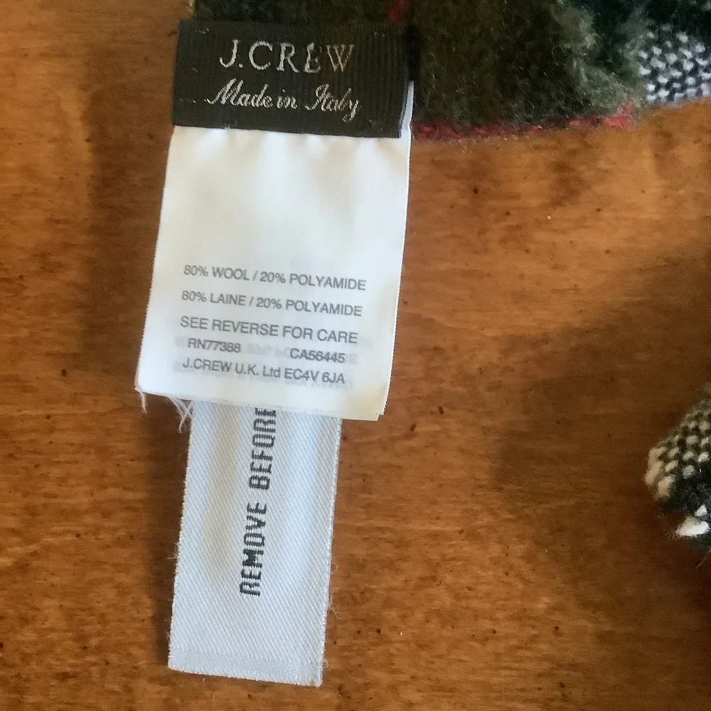 J. Crew Wool Blend Plaid Scarf/Wrap Made in Italy